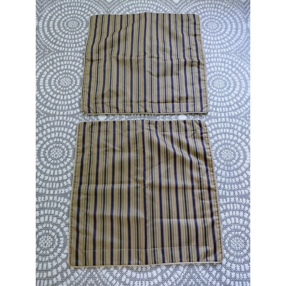 2 Ashley Pillow Shams Euro Square 26X26 Gold Black Stripe Luxury Decor Old Money - Picture 1 of 8